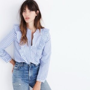 Madewell Striped Ruffle Front Blouse